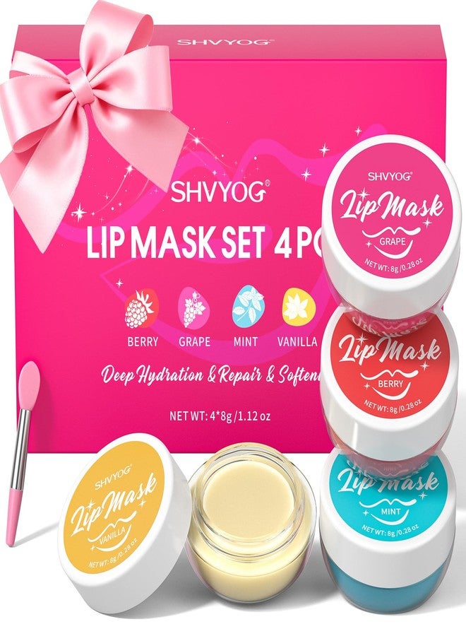 SHVYOG 4 Pack Lip Mask Set, Hydrating Lip Mask Overnight - Berry, Grape, Mint, Vanilla Flavors, Lip Sleeping Mask Nourish Lip Balm with Vitamin C & Shea Butter | Dry Lips Care Gift - Image 1